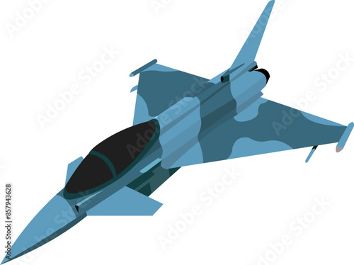 vector image of a dark blue euro fighter jet in maneuvers seen from the front