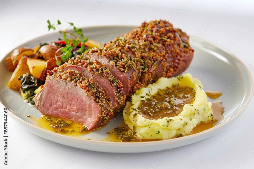 Flavorful Caraway and Fennel Crusted Lamb Loin with Mustard Sauce and Green Garlic Butter