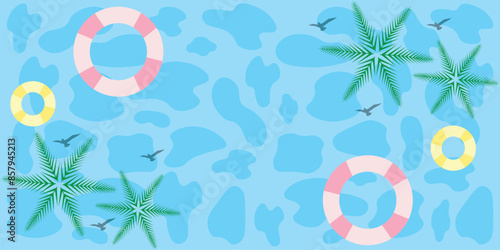 Summer background. Abstract summer vector background,  water pool element, leaves and waves vector illustration