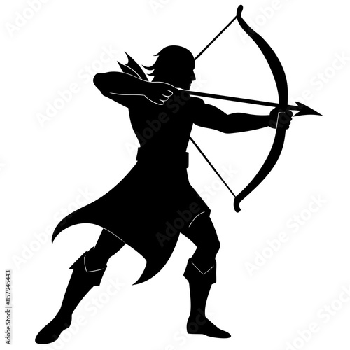 Archer Silhouette with Bow and Arrow Vector Illustration