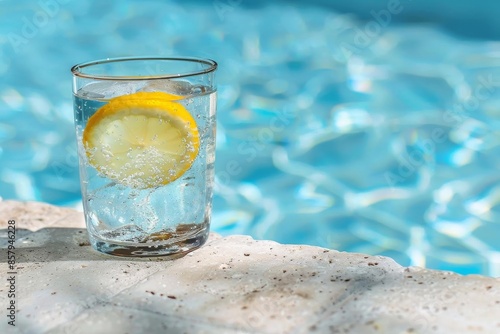 A refreshing glass of lemon water by the pool