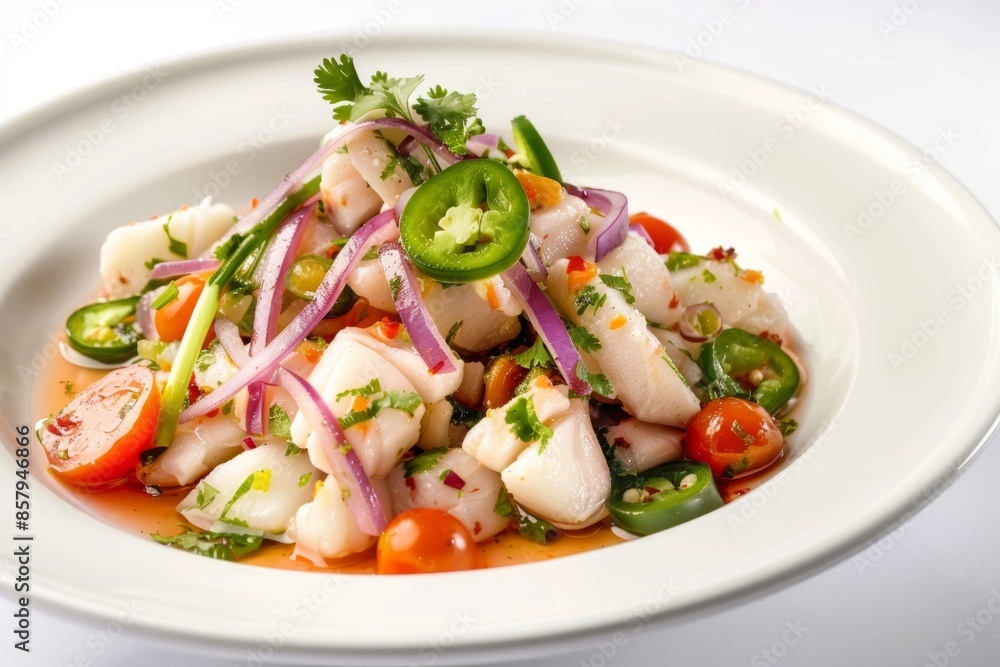 Artistic Whitefish Ceviche with Red Onions and Ripe Tomatoes Artistic Whitefish Ceviche with Red Onions and Ripe Tomatoes