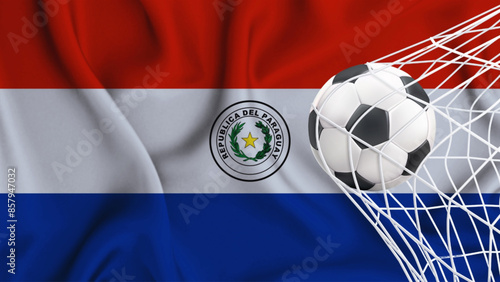Football ball with the national flag of paraguay . Flag of paraguay . Horizontal Realistic waving flag of State of paraguay . Fabric textured flowing flag of paraguay .