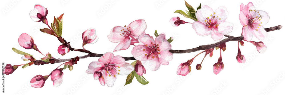 Naklejka premium Cherry Blossom Branch in Watercolor
