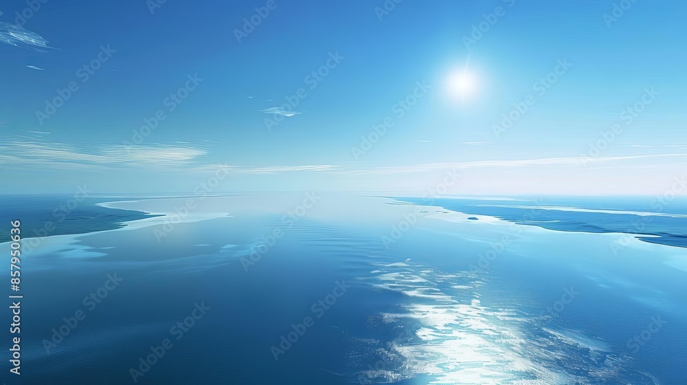 Fototapeta premium A sound, a narrow sea or ocean channel between two landmasses, under a clear blue sky.