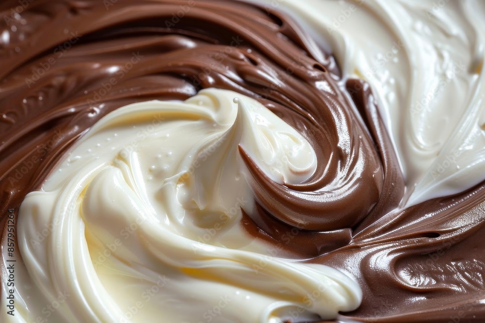 A swirl of chocolate and vanilla cream with a smooth texture A swirl of chocolate and vanilla cream with a smooth texture