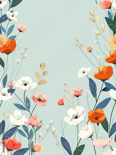 illustration of spring flowers, pastel color background