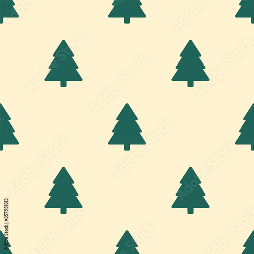 Green christmas trees on beige background. Vector seamless pattern. Best for textile, wallpapers, wrapping paper and seasonal decoration.
