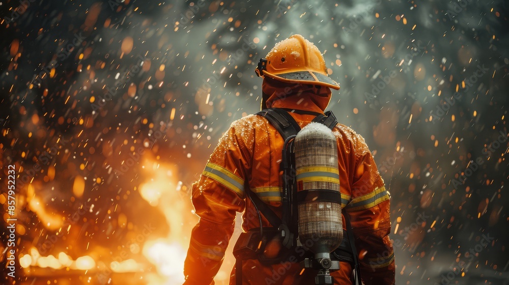 Fireman,Firefighter training Firefighters using water and fire extinguishers to fight the flames in emergency situations. in a dangerous situation All firefighters wear firefighter uniforms for safety Fireman,Firefighter training Firefighters using water and fire extinguishers to fight the flames in emergency situations. in a dangerous situation All firefighters wear firefighter uniforms for safety
