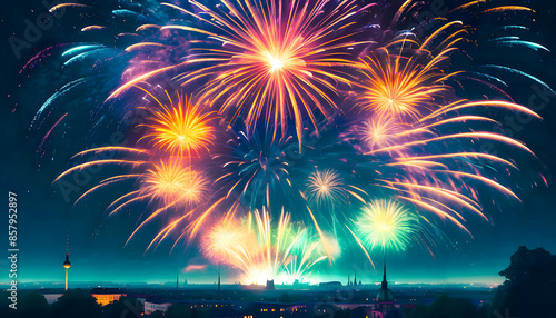 Fireworks over Berlin, Germany photo