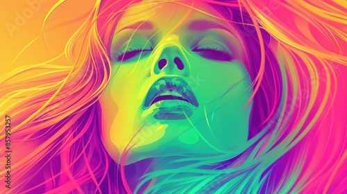 Abstract Woman Face with Colorful Hair.