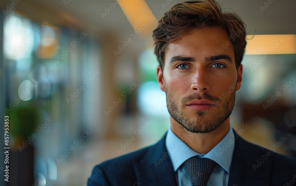 Close Up Portrait of a Man in a Suit, Looking Directly at the Camera, Indoors Close Up Portrait of a Man in a Suit, Looking Directly at the Camera, Indoors