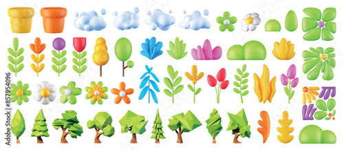 3d vector flowers set.