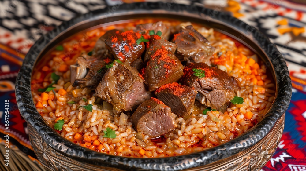 A dish of Azerbaijani plov with fragrant rice A dish of Azerbaijani plov with fragrant rice