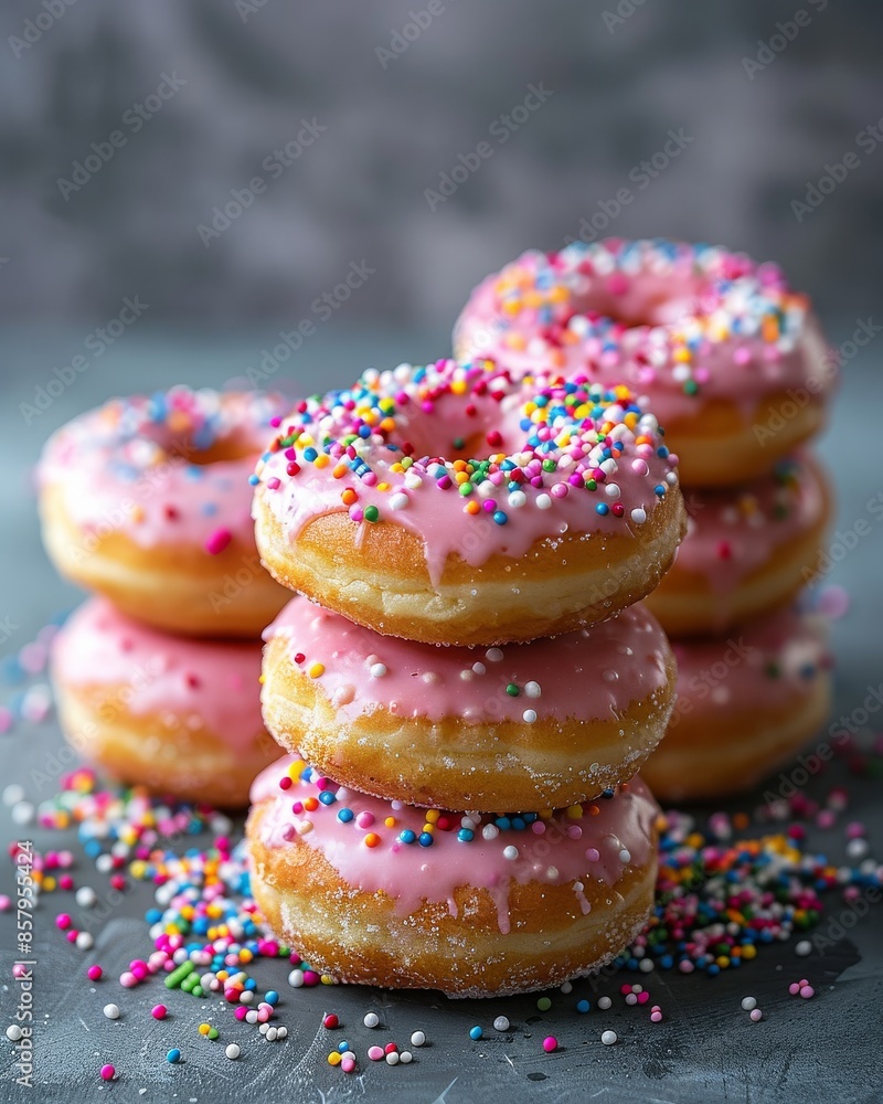 Stacked Pink Glazed Donuts with Sprinkles, Stacked Donuts Stacked Pink Glazed Donuts with Sprinkles, Stacked Donuts