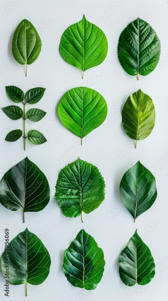 Obraz premium Tree leaves collage isolated on light background.