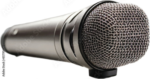 Studio microphone and pop filter isolated on white background.
