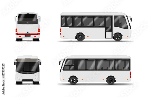 White minibus vehicle for passenger transportation travel front side back view realistic vector