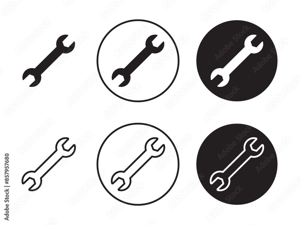 Wrench vector icon set. mechanic spanner vector icon, profession mechanical maintain tool sign in black filled and outlined style. Wrench vector icon set. mechanic spanner vector icon, profession mechanical maintain tool sign in black filled and outlined style.