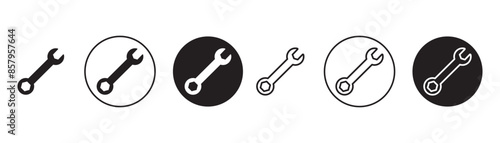 Wrench vector icon set. mechanic spanner vector icon, profession mechanical maintain tool sign in black filled and outlined style.