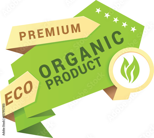 Premium organic eco product green badge design template isometric vector illustration