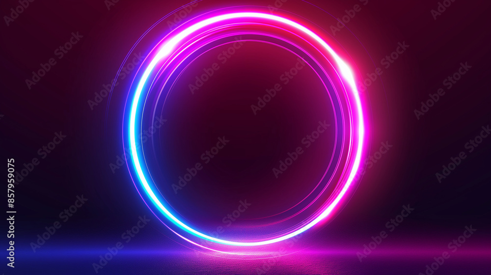 Obraz premium The image displays a radiant neon circle with striking blue and pink hues against a dark backdrop, epitomizing futuristic and vibrant digital art expressions.