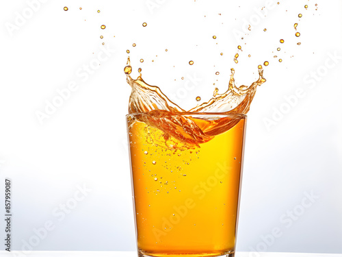 splashes of orange juice from the glass