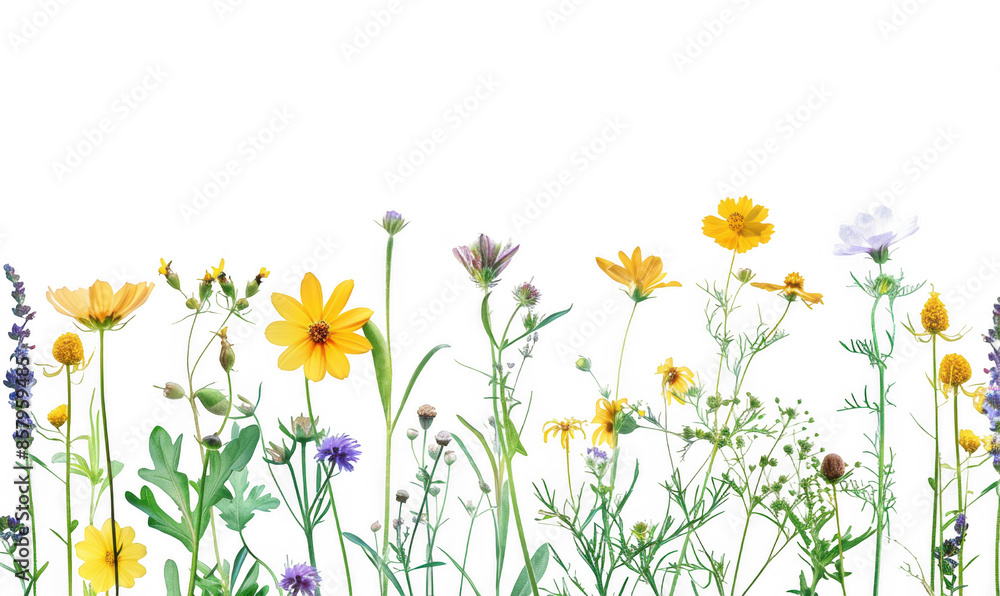 Row of Wildflowers in Watercolor Style Row of Wildflowers in Watercolor Style