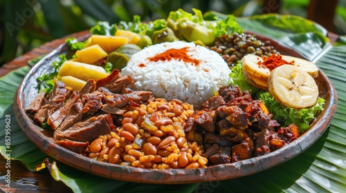 A plate of Costa Rican casado with rice