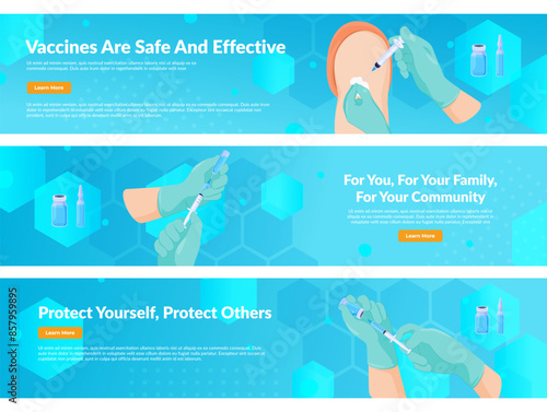 Vaccination medical healthcare vaccine protect landing page design template set vector flat