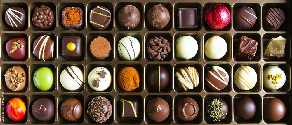An assortment of gourmet chocolates arranged in a box An assortment of gourmet chocolates arranged in a box