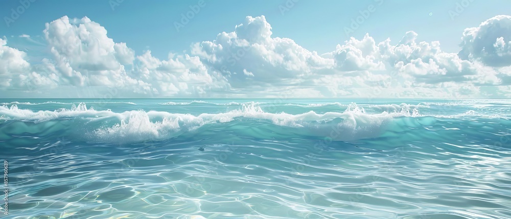 An expansive, crystal-clear ocean view with gentle waves, captured in realistic digital art, An expansive, crystal-clear ocean view with gentle waves, captured in realistic digital art,