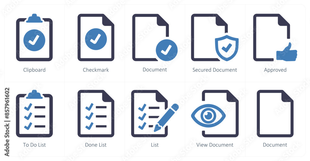 A set of 10 File icons as clipboard, checkmark, document A set of 10 File icons as clipboard, checkmark, document