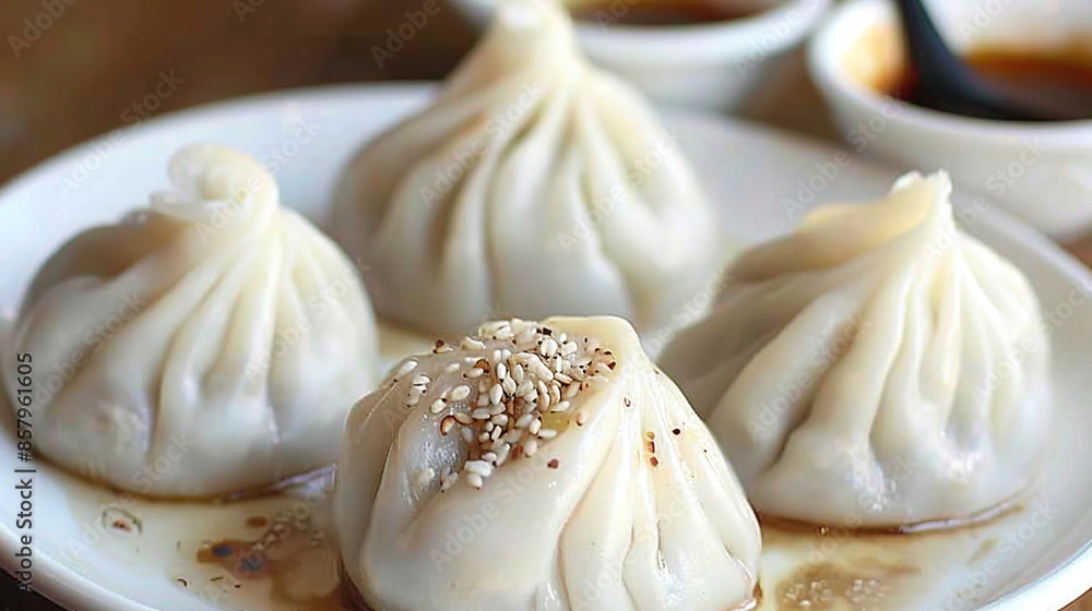 Delicious Steamed Dumplings with Sesame Seeds Delicious Steamed Dumplings with Sesame Seeds
