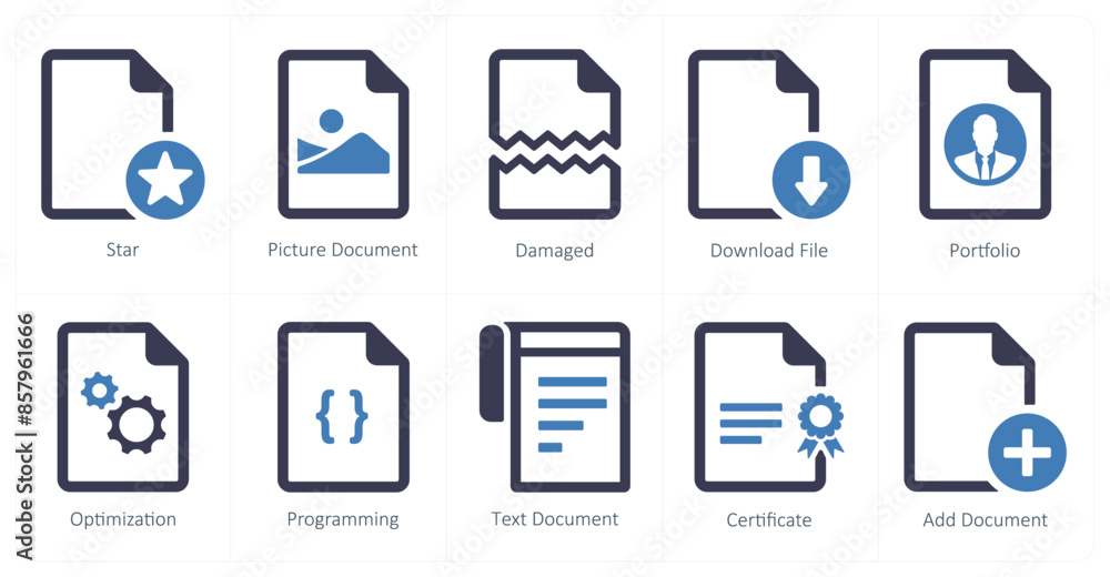 A set of 10 File icons as star, picture document, damaged A set of 10 File icons as star, picture document, damaged