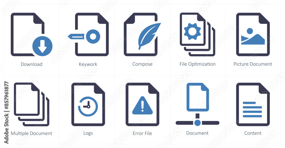 A set of 10 File icons as download, keywork, compose A set of 10 File icons as download, keywork, compose