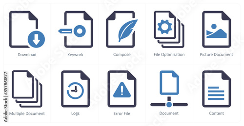 A set of 10 File icons as download, keywork, compose