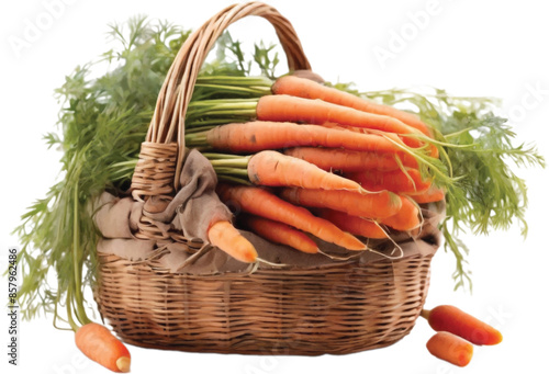 Carrot vegetables in a wooden basket isolated over a white background
