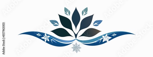 A blue and white flower with leaves and snowflakes