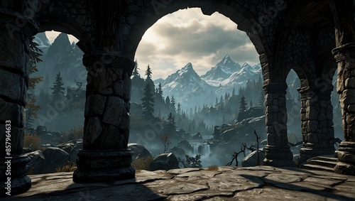 Obraz na płótnie The immersive world-building of 'The Elder Scrolls V Skyrim' and its impact on gameplay ai_generated w salonie