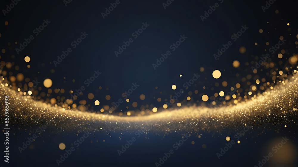 abstract background with Dark blue and gold particle. Christmas Golden