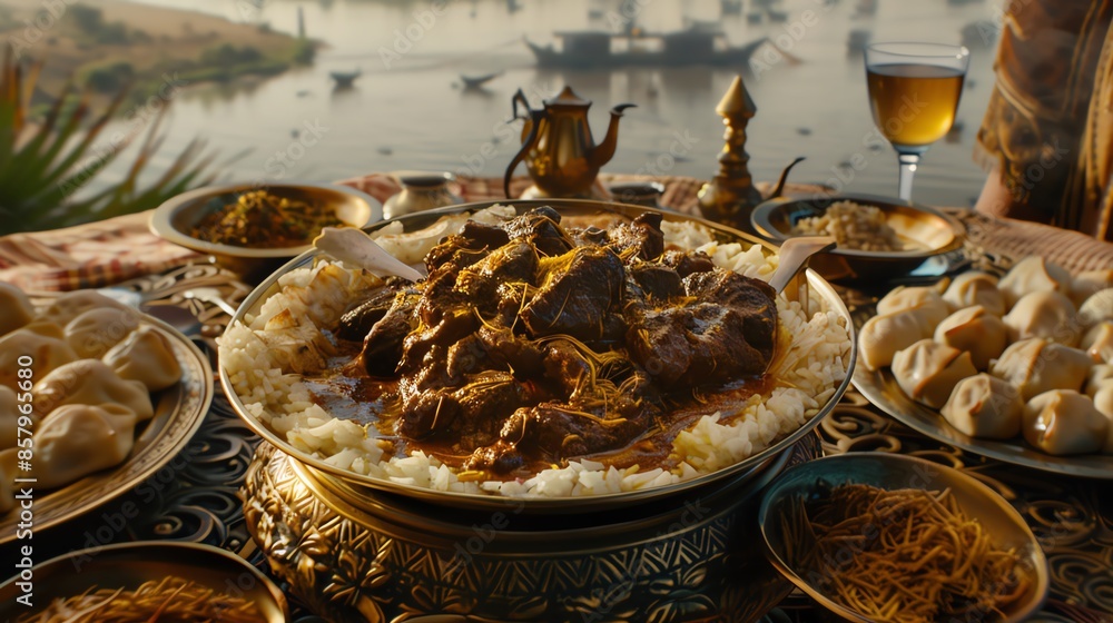 Zigni And Rice Foto de A serving of Eritrean zigni with spicy beef stew and injera ...