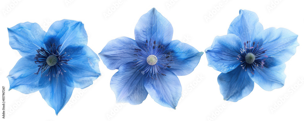 Obraz premium Row of Three Vibrant Blue Flowers