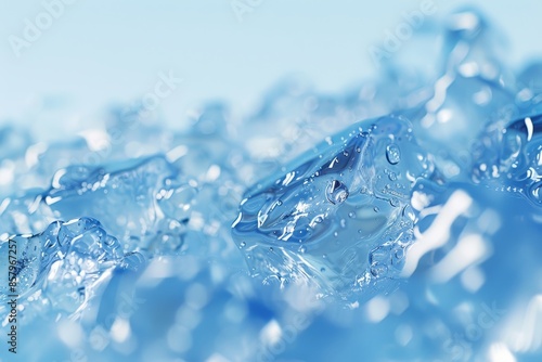 Panorama of icy blue cubes on cool background in light blue hue for a refreshing aesthetic