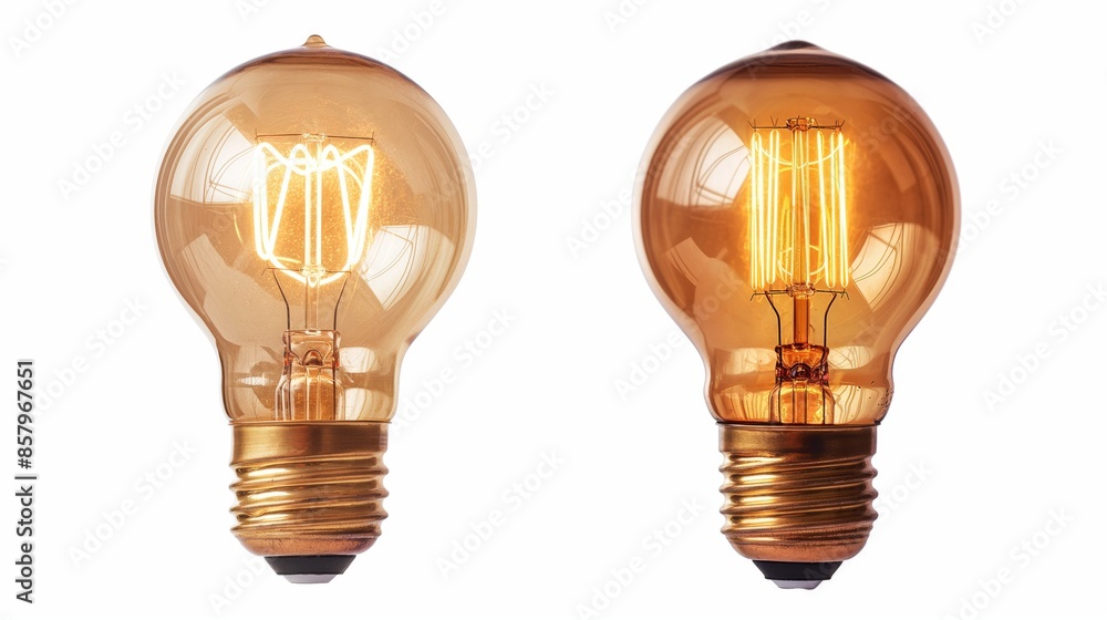 A single illuminated light bulb shines brightly against a white background, showcasing the intricate filament design. A single illuminated light bulb shines brightly against a white background, showcasing the intricate filament design.