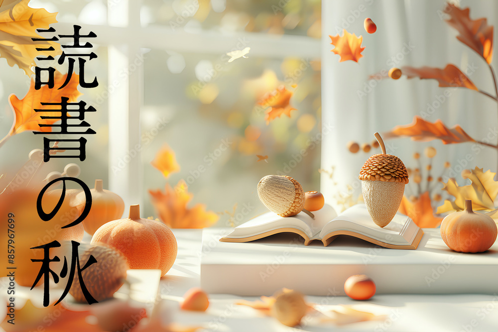 秋のどんぐりと読書(文字入り) 秋のどんぐりと読書(文字入り)