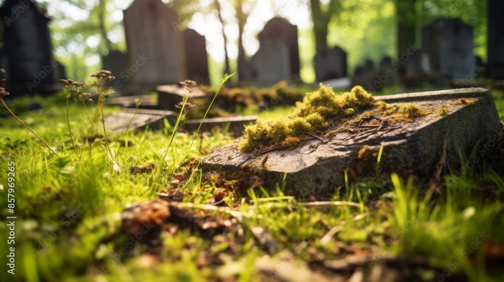 Obraz premium Aged tombstones with weathering.