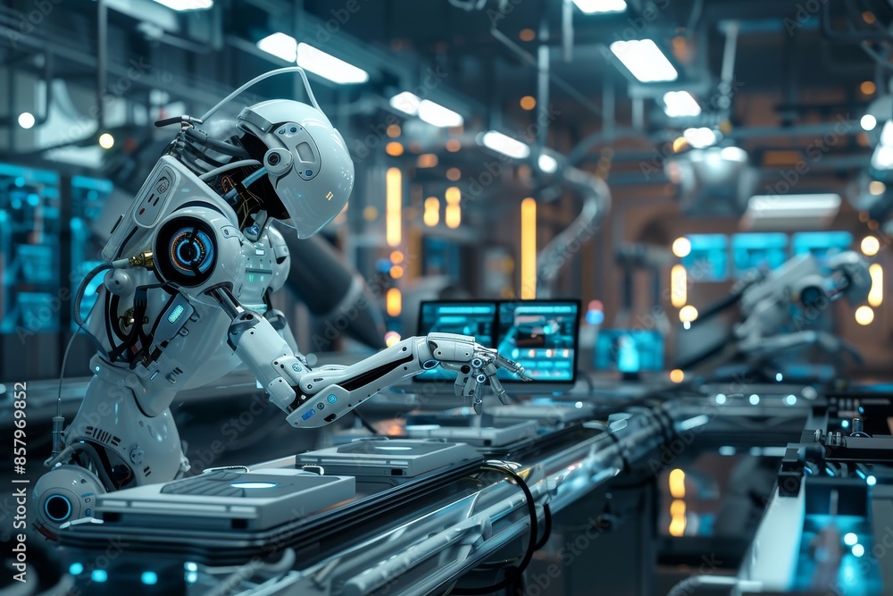 Futuristic ai enhanced workspace with robotic assistance for advanced operations Futuristic ai enhanced workspace with robotic assistance for advanced operations