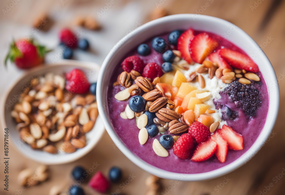 A vibrant smoothie bowl cafe, bowls filled with colorful fruits, nuts, and seeds, a visual and nutritional delight.
A vibrant smoothie bowl cafe, bowls filled with colorful fruits, nuts, and seeds, a visual and nutritional delight.