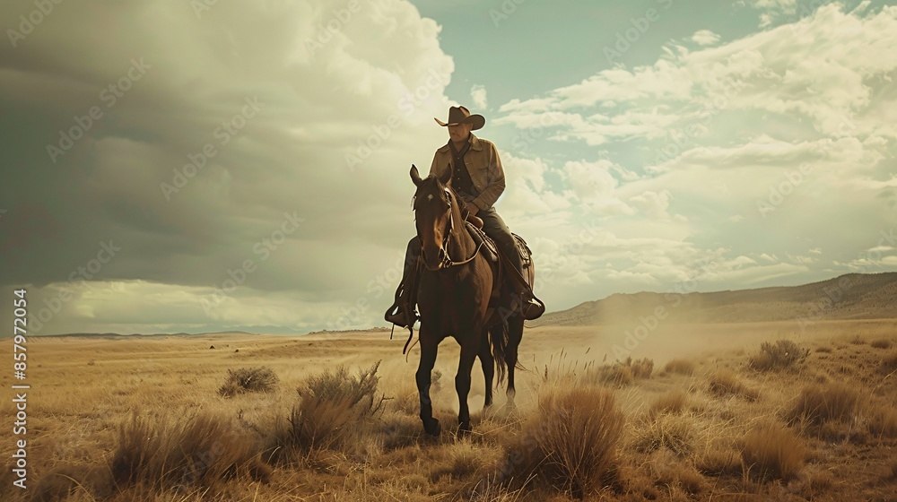 A Cowboy On Horseback In The Desolate Valley A Cowboy On Horseback In The Desolate Valley
